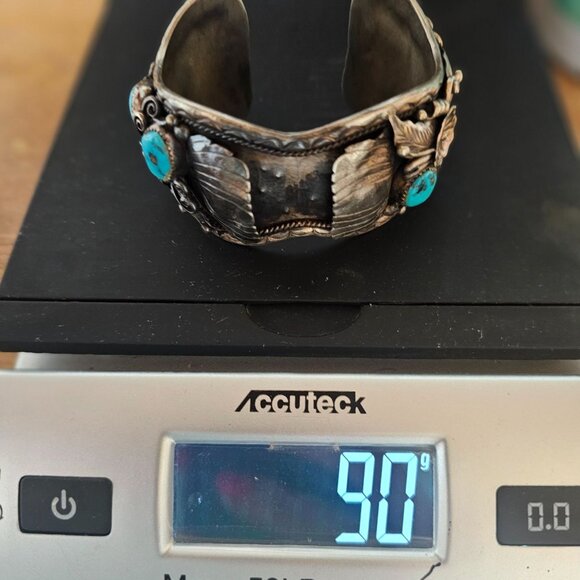 Fred James Vintage Navajo Sterling Silver Turquoise Watch Cuff 90 grms No Watch - Picture 10 of 15